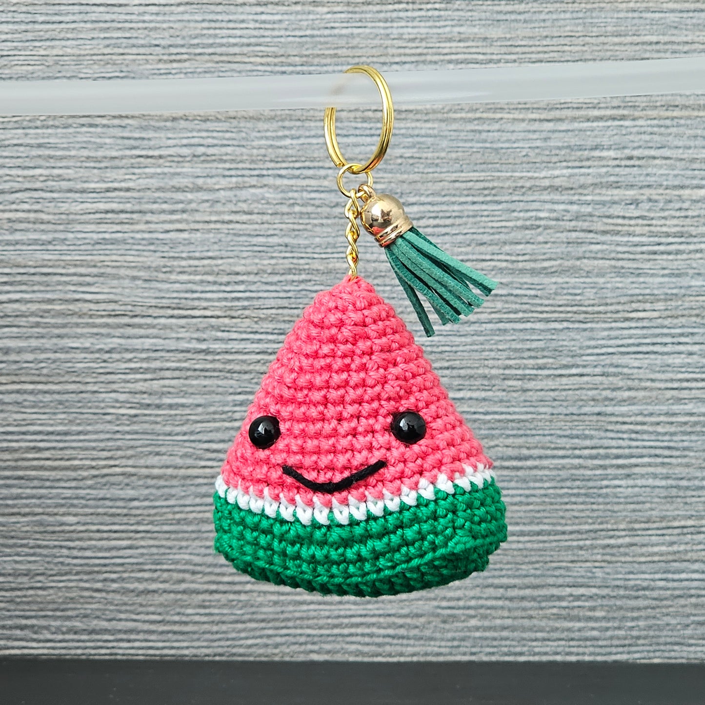 Watermelon Slice Crochet Keychain