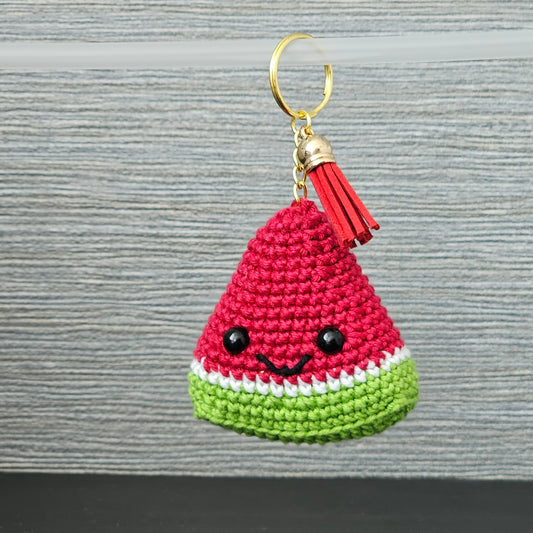 Watermelon Slice Crochet Keychain